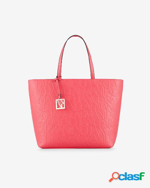 Shopping bag color corallo in ecopelle effetto vernice con