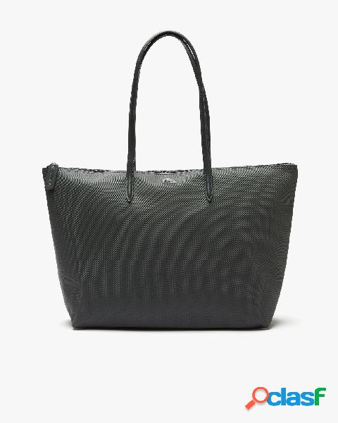 Shopping bag grigio scuro misura grande in tela piqué con