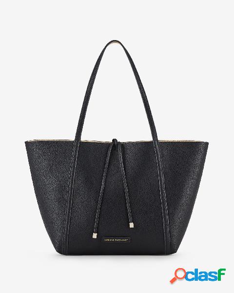 Shopping bag in similpelle effetto ciottolato nera