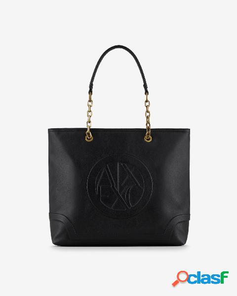 Shopping bag nera in simil pelle effetto liscio con maxi