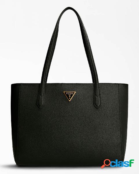 Shopping bag nera in similpelle effetto martellato con