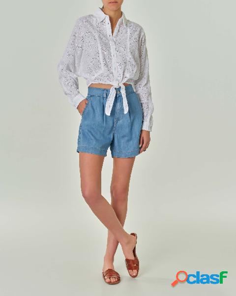 Shorts azzurri in lyocell con pinces