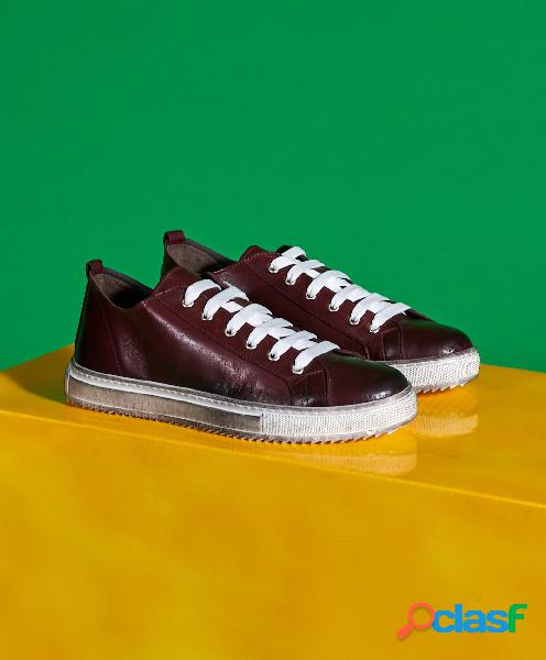 Sneakers In Pelle Bordeaux Da Uomo