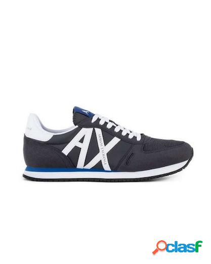 Sneakers blu in similpelle e mesh con logo AX bianco