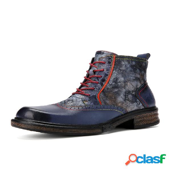 Socofy Casual Metal Texture Leather Soft Comodi stivali da