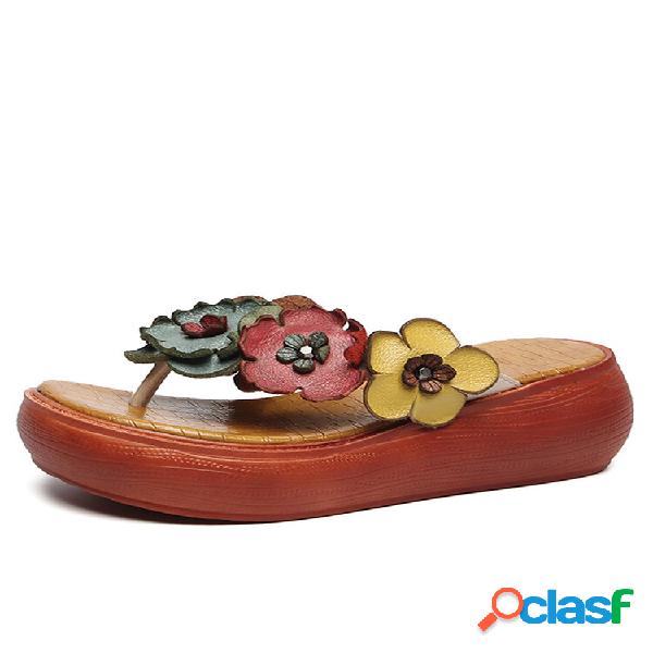 Socofy Vera Pelle Comodi sandali infradito con plateau e