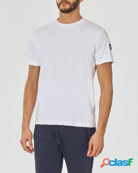 T-shirt bianca in micro-piquè stretch con logo bollo