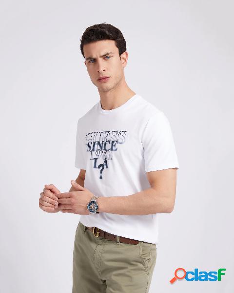 T-shirt bianca mezza manica in cotone stretch con logo