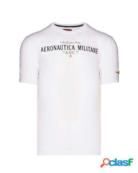 T-shirt bianca mezza manica in cotone stretch con stampa