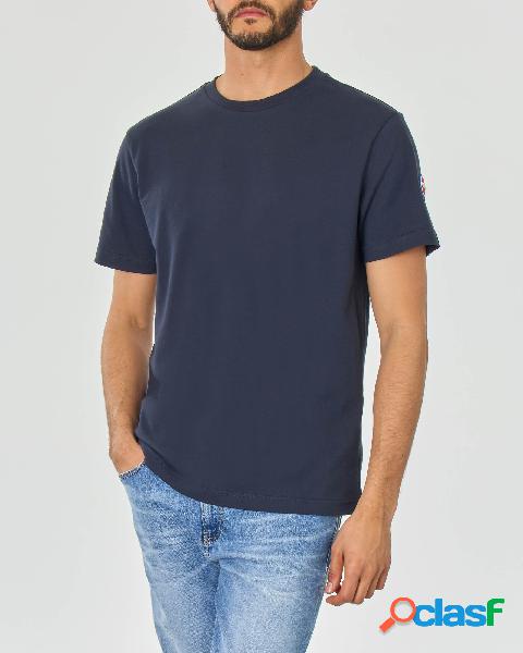 T-shirt blu mezza manica in piquè di cotone stretch