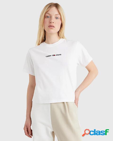 T-shirt color panna regular fit in cotone con logo ricamato
