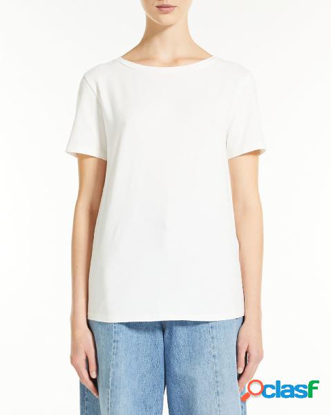 T-shirt girocollo bianca a manica corta in jersey di cotone