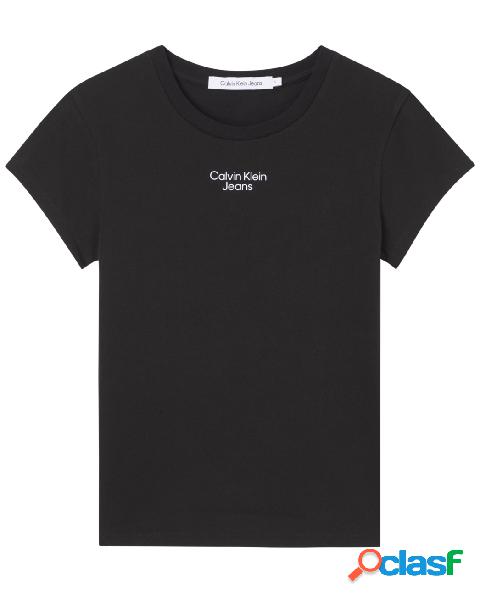 T-shirt girocollo nera in cotone elasticizzato con logo