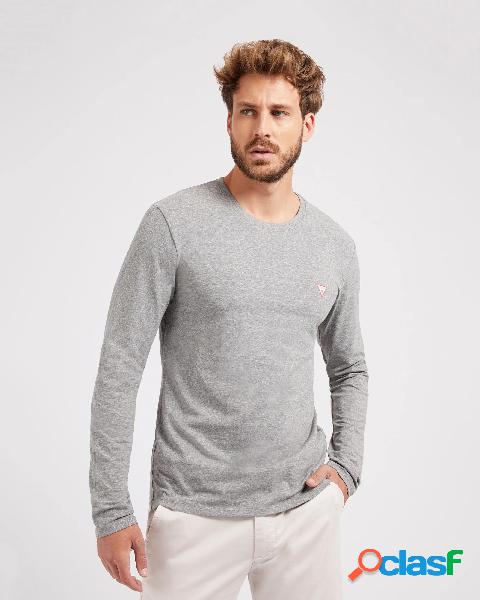 T-shirt grigia manica lunga in jersey di cotone stretch