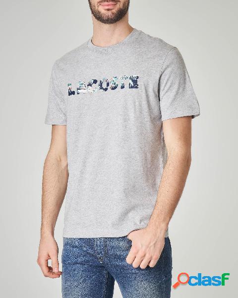 T-shirt grigio melange con logo hawaiano