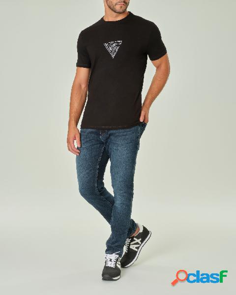 T-shirt nera mezza manica in cotone stretch con logo in