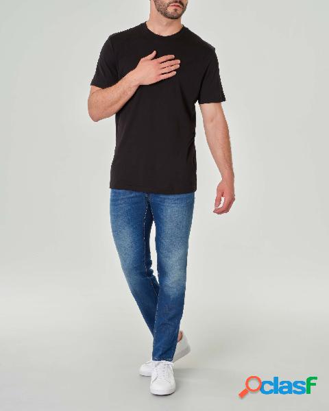 T-shirt nera mezza manica in pima cotton