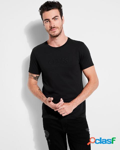 T-shirt nera mezza manica in pima cotton con logo ricamato