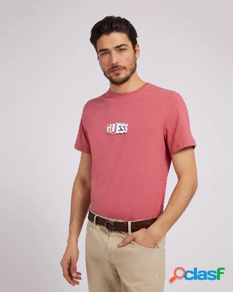 T-shirt rosa mezza manica in cotone stretch con logo