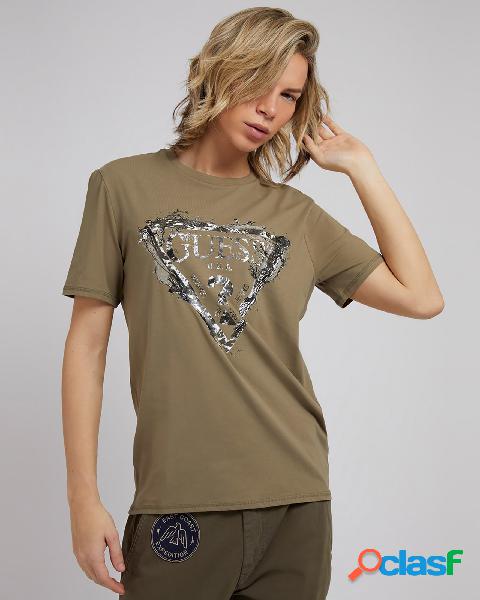 T-shirt verde militare mezza manica con stampa logo