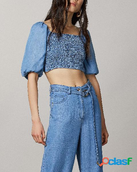 Top in denim di lyocell azzurro corsettato