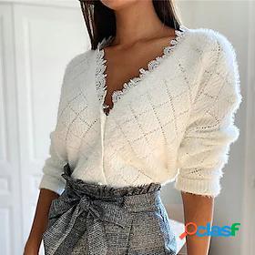 Womens Cardigan Sweater Jumper Crochet Knit Knitted Button V