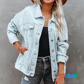 Womens Denim Jacket Pocket Active Chic Modern Comfortable