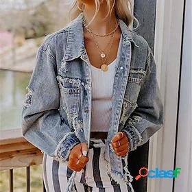 Womens Denim Jacket Pocket Print Active Chic Modern