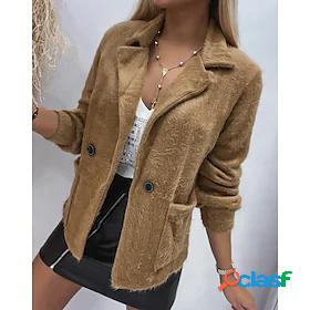 Women's Faux Fur Coat Button Pocket Comtemporary Stylish