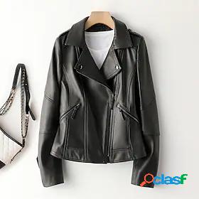 Womens Faux Leather Jacket Zipper Pocket Fashion