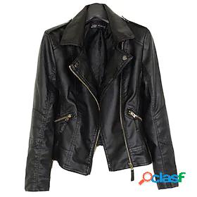 Womens Faux Leather Jacket Zipper Pocket Fashion Casual