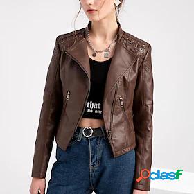 Womens Jacket Faux Leather Jacket Pocket Basic Casual Daily