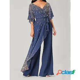 Womens Jumpsuit Print Sequin Elegant V Neck Straight Party