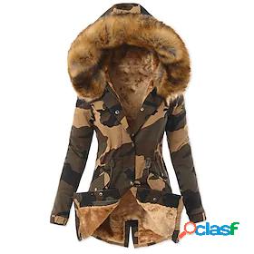 Womens Parka Zipper Pocket Fur Collar Active Comfortable