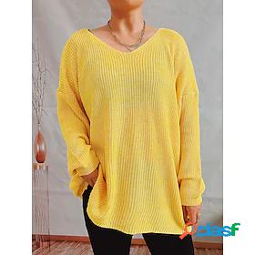 Women's Pullover Sweater Jumper Chunky Knit Knitted Tunic V