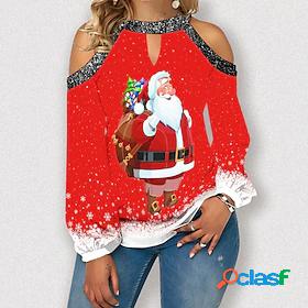 Womens Shirt Deer Santa Claus Christmas Weekend Long Sleeve