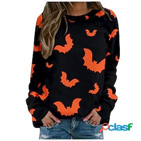 Womens Sweatshirt Pullover Cat Bat Crew Neck Halloween Daily