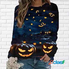 Womens Sweatshirt Pullover Pumpkin Crew Neck Halloween Daily