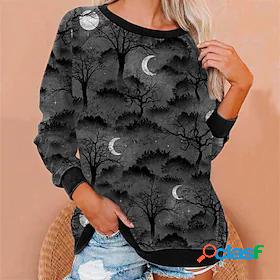 Womens Sweatshirt Pullover Skull Cat Bat Crew Neck Halloween