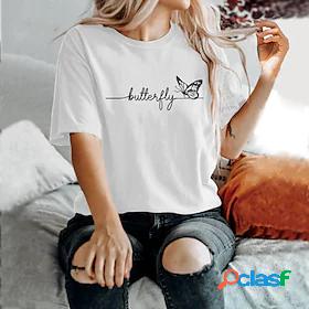 Women's T shirt Tee Butterfly Text Casual Weekend Butterfly