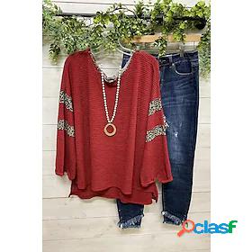 Womens T shirt Tee Striped Leopard Casual Daily Holiday Long