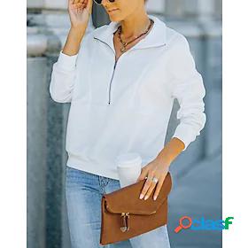 Womens Zip Up Sweatshirt Solid Color Casual Daily Sports