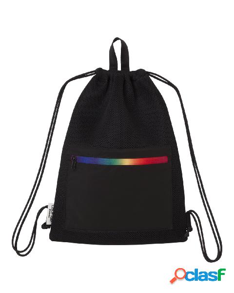 Zaino nero in mesh con tasca frontale a cerniera arcobaleno