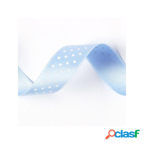 2 ROTOLI NASTRINO DOPPIO RASO CELESTE POIS BIANCHI 1,5 CM X