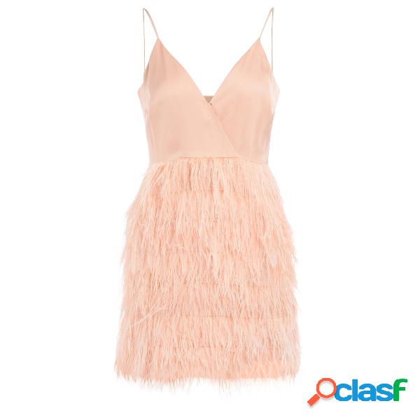 Abito Twinset in raso rosa con piume