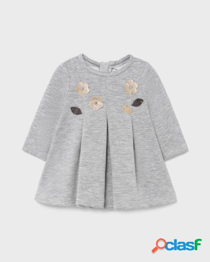 Abito in neoprene di cotone grigio melange con applicazioni