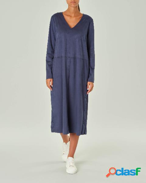 Abito midi color avio in jersey stretch effetto dainetto con
