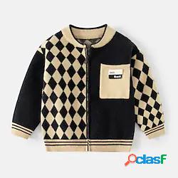 Bambino Da ragazzo Cardigan Manica lunga A quadri Beige