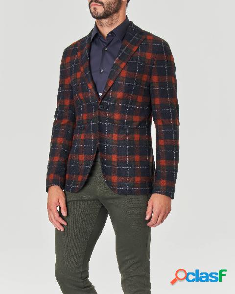 Blazer a quadri arancio verdi e blu in misto lana