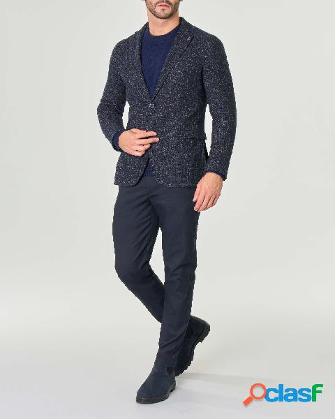 Blazer blu in jersey di cotone effetto fiammato